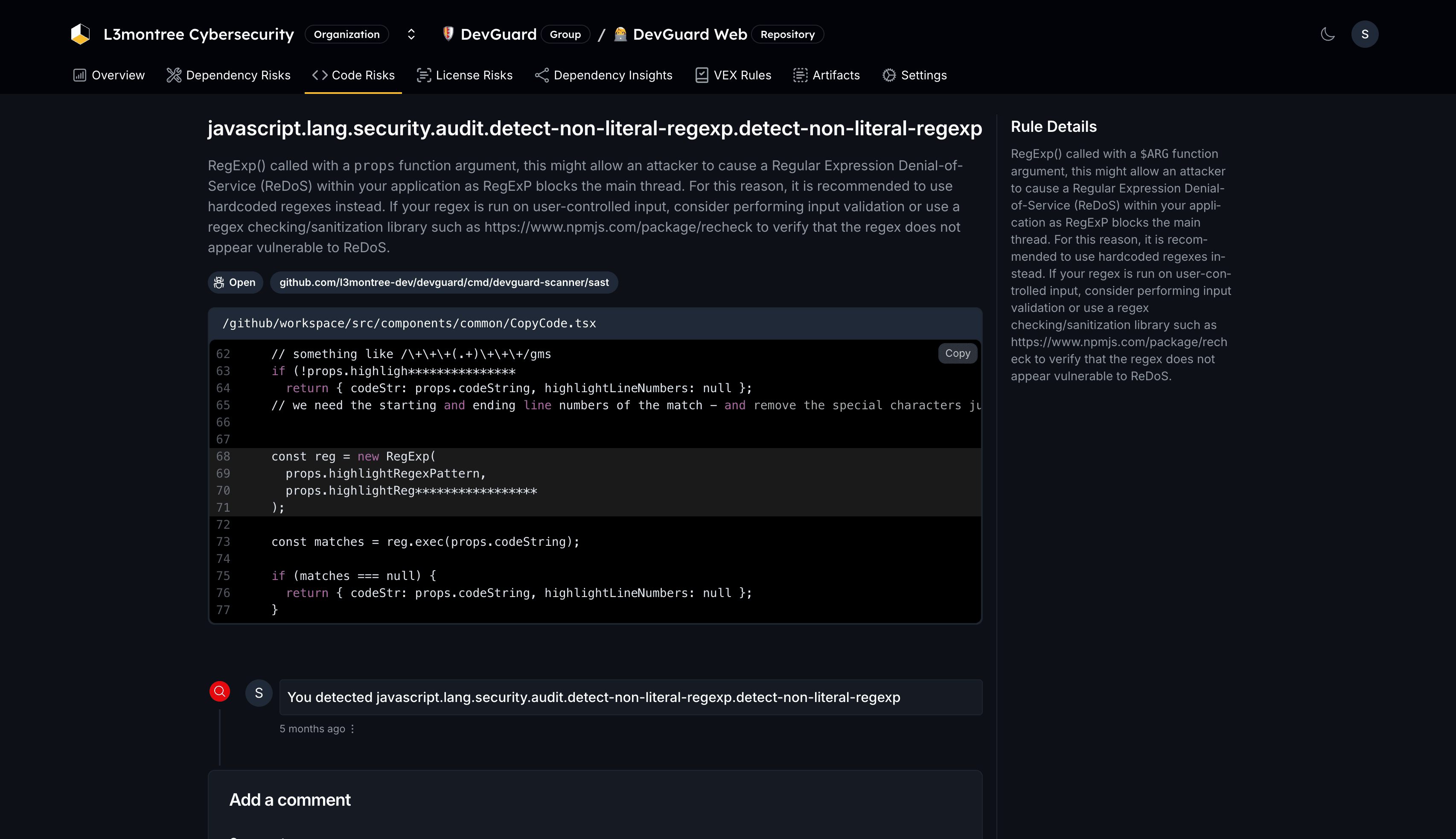DevGuard code risks
