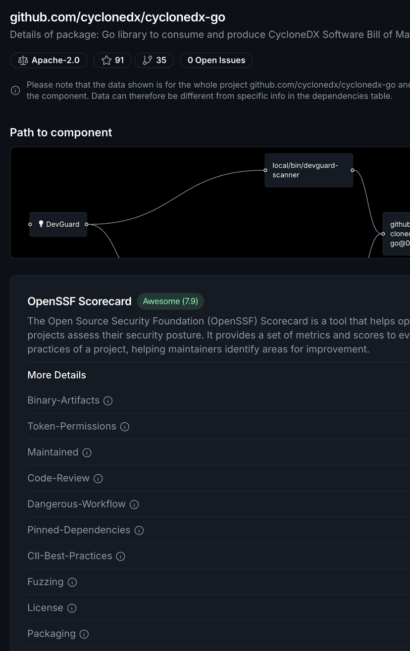 Screenshot of the DevGuard Risk Assessment per CVE